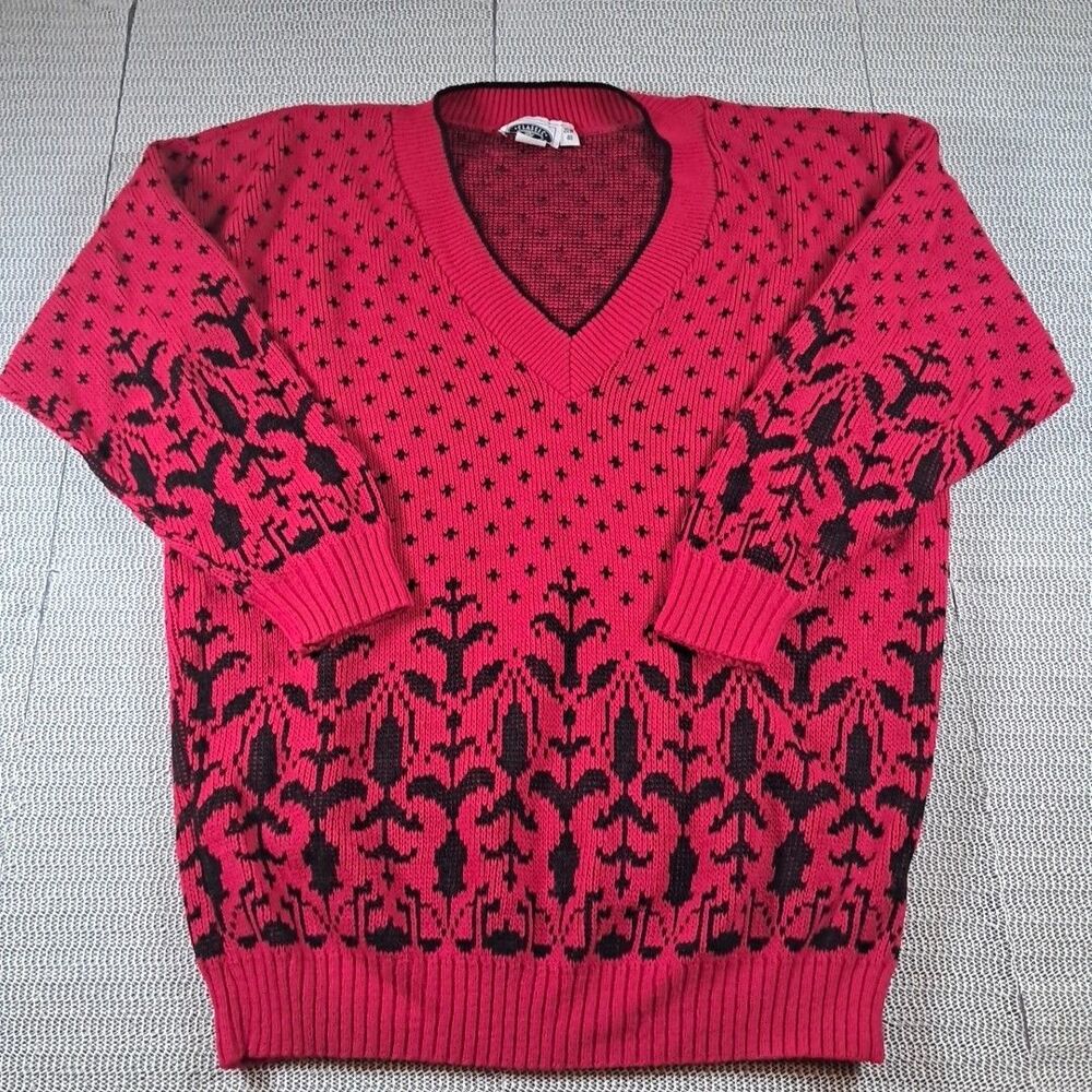 Classic Essentials Retro Sweater 90s Pink Black V Neck Womens XL 20W Granny Core